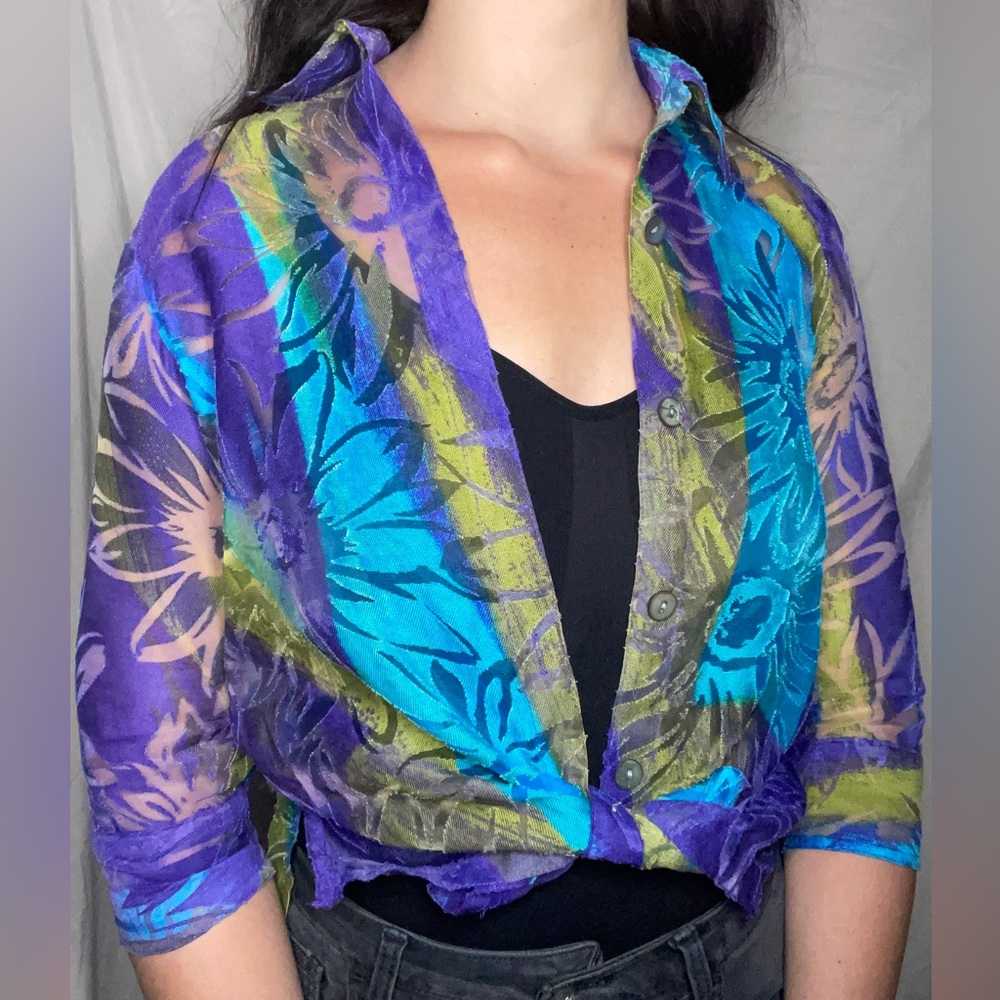 Vintage Sheer Tropical Print Buttoned Down Shirt